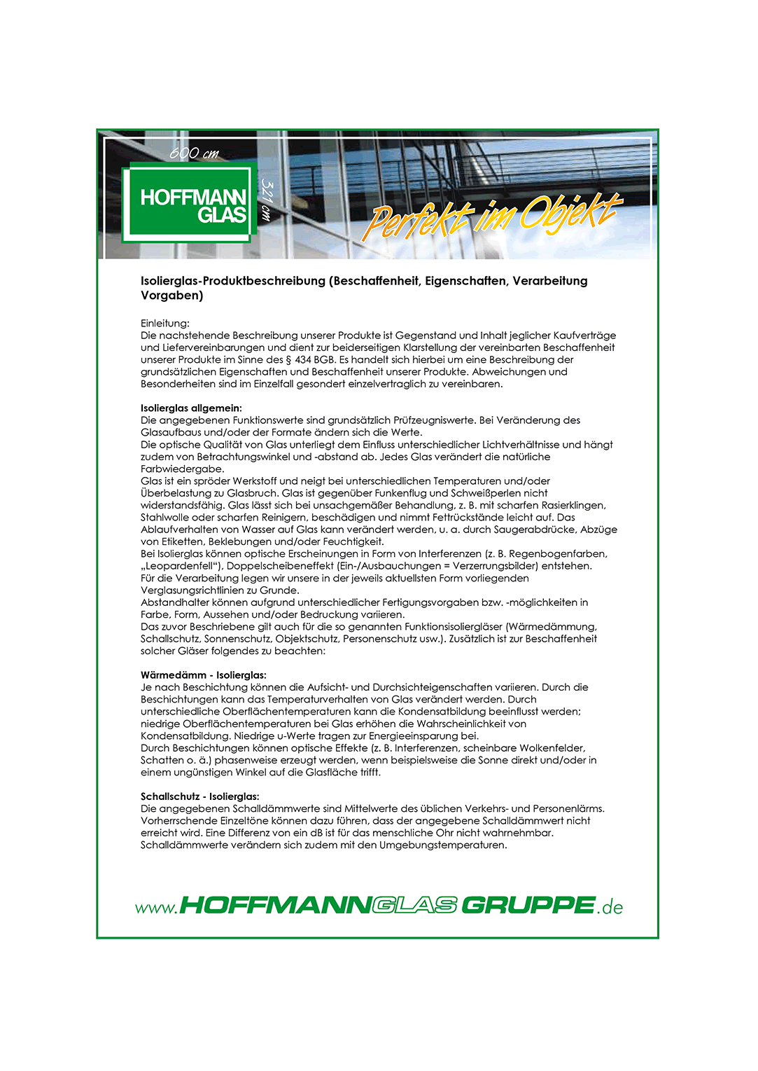 HoffmannGlas Gruppe - Isolierglas-Produktbeschreibung